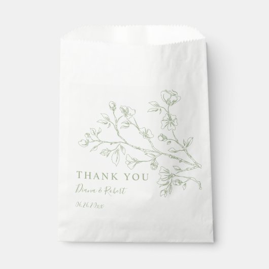 セージ緑のラインアートの花ありがとう結婚さん フェイバーバッグ (正面)