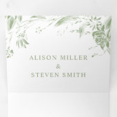 セージ緑のラインアートの花結婚写真 三つ折り招待状 (内部最初)