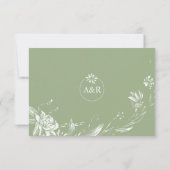セージ緑のラインアート花タイポグラフィフローラ 出欠カード (裏面)