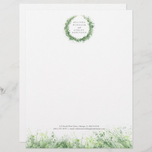セージ緑のリースモダン水の色 レターヘッド (正面/裏面)