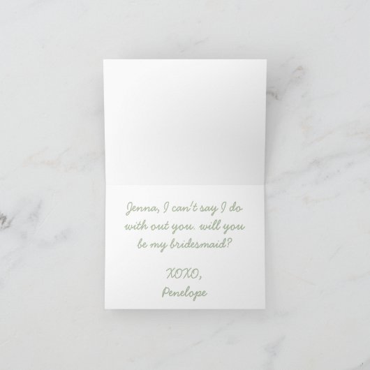 セージ緑のレトロ波状の花嫁の提案カード サンキューカード (内部)