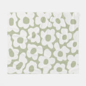 セージ緑のレトロGroovyベビー花パターン フリースブランケット (正面(横))