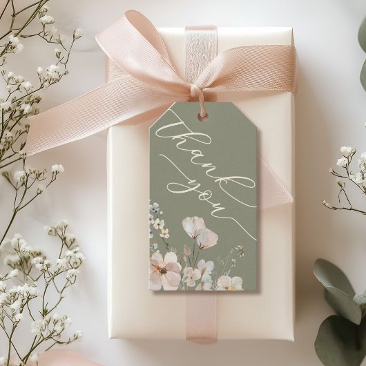 セージ緑のワイルドフラワーベイビーシャワーありがとう ギフトタグ