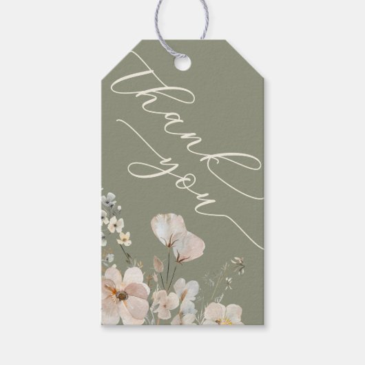セージ緑のワイルドフラワーベイビーシャワーありがとう ギフトタグ (正面)