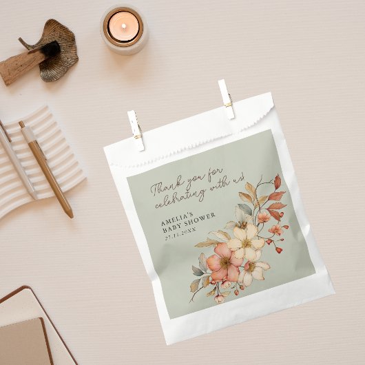 セージ緑のワイルドフラワーボホベイビーシャワー素朴 フェイバーバッグ