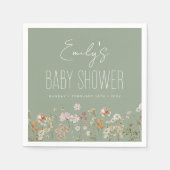セージ緑のワイルドフラワーボホベイビーシャワー開花 スタンダードカクテルナプキン (正面)