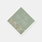 セージ緑のワイルドフラワーボホベイビーシャワー開花 スタンダードカクテルナプキン (角)
