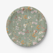 セージ緑のワイルドフラワーボホベイビーシャワー開花 ペーパープレート (正面)