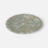 セージ緑のワイルドフラワーボホベイビーシャワー開花 ペーパープレート (アングル)