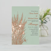 セージ緑のワイルドフラワーQRコード結婚式招待状 箔シーズンカード (立ち正面)