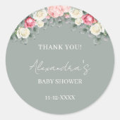 セージ緑のヴィンテージバラ赤ちゃんシャワーありがとう ラウンドシール (正面)