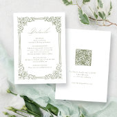 セージ緑のヴィンテージフレームエレガントなウェディング詳細 エンクロージャーカード