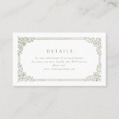 セージ緑のヴィンテージフレームエレガントなウェディング詳細 プレイスカード (正面)