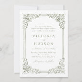 セージ緑のヴィンテージフレームエレガントな結婚式 招待状 (正面)