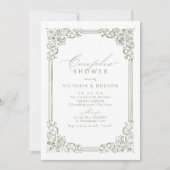 セージ緑のヴィンテージフレームエレガントカップルのシャワー 招待状 (正面)