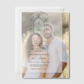 セージ緑のヴィンテージフローラクレストモノグラム結婚ズ ベラム紙招待状 (オフセット (カップル))