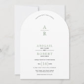 セージ緑のヴィンテージフローラクレストモノグラム結婚ズ 招待状 (正面)