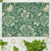 セージ緑のヴィンテージフローラルパターン キッチンタオル (折り畳み)