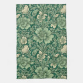 セージ緑のヴィンテージフローラルパターン キッチンタオル (縦)