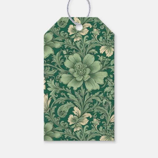 セージ緑のヴィンテージフローラルパターン ギフトタグ (正面)