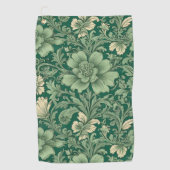 セージ緑のヴィンテージフローラルパターン ゴルフタオル (正面)