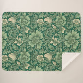 セージ緑のヴィンテージフローラルパターン シェルパブランケット (正面(横))