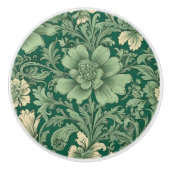 セージ緑のヴィンテージフローラルパターン セラミックノブ (正面)