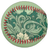 セージ緑のヴィンテージフローラルパターン ソフトボール (正面左)