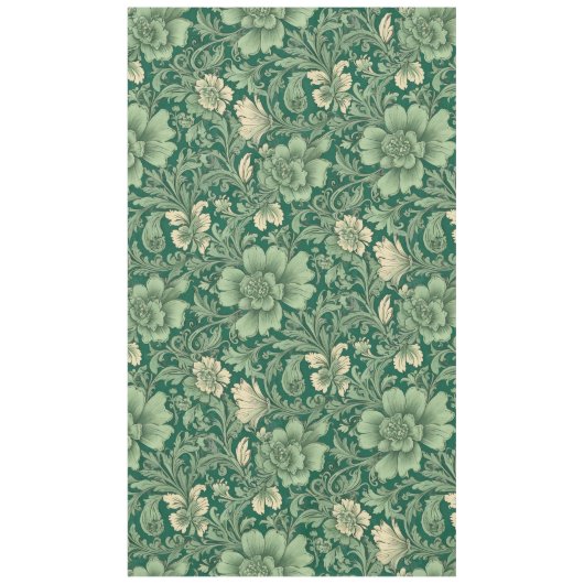 セージ緑のヴィンテージフローラルパターン テーブルクロス (正面)