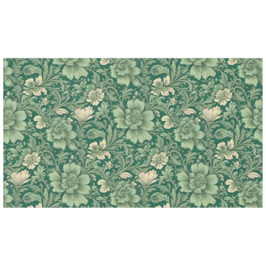 セージ緑のヴィンテージフローラルパターン テーブルクロス (正面(横))