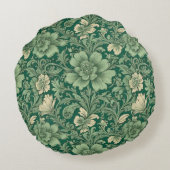 セージ緑のヴィンテージフローラルパターン ラウンドクッション (裏面)