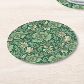 セージ緑のヴィンテージフローラルパターン ラウンドペーパーコースター (アングル)
