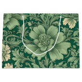 セージ緑のヴィンテージフローラルパターン ラージペーパーバッグ (正面)