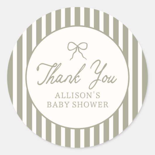 セージ緑のヴィンテージ弓ベビーシャワーありがとう ラウンドシール (正面)