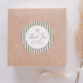 セージ緑のヴィンテージ弓ベビーシャワーありがとう ラウンドシール