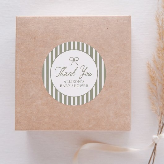 セージ緑のヴィンテージ弓ベビーシャワーありがとう ラウンドシール