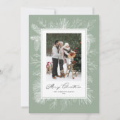 セージ緑のヴィンテージ植物体フレームメリークリスマス シーズンカード (正面)