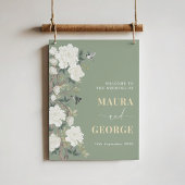セージ緑の中華料理の花の結婚鳥の歓迎 ポスター