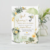 セージ緑の傘4月シャワー赤ちゃんシャワー 招待状 (スタンド正面)