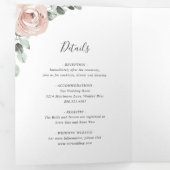 セージ緑の写真ピンクダスティーバラ結婚フローラ 三つ折り招待状 (内部最初)
