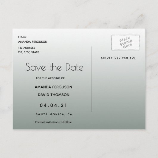 セージ緑の写真フローラ結婚式の日付を保存 案内ポストカード (裏面)