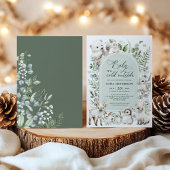 セージ緑の北極動物の冬の赤ちゃんシャワー 招待状