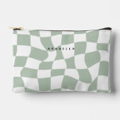 セージ緑の反ったチェッカーボード アクセサリーポーチ (正面)