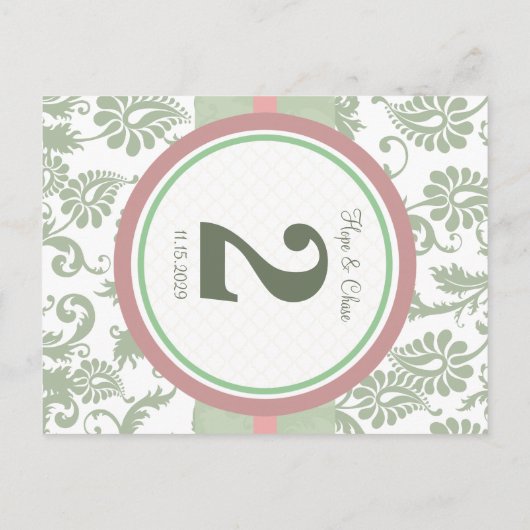 セージ緑の夕暮れバラオンホワイトテーブル番号 ポストカード (裏面)