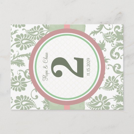 セージ緑の夕暮れバラオンホワイトテーブル番号 ポストカード (正面)