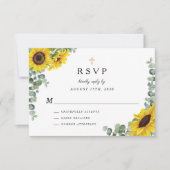 セージ緑の宗教十字型ひまわり結婚の 出欠カード (正面)