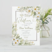 セージ緑の小さなワイルドフラワーガールベイビーシャワー 招待状 (スタンド正面)