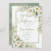 セージ緑の小さなワイルドフラワーガールベイビーシャワー 招待状 (正面/裏面)