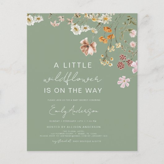 セージ緑の小さなワイルドフラワー赤ちゃんシャワー (正面)