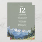 セージ緑の山のテーブル番号座席表 招待状 (正面/裏面)